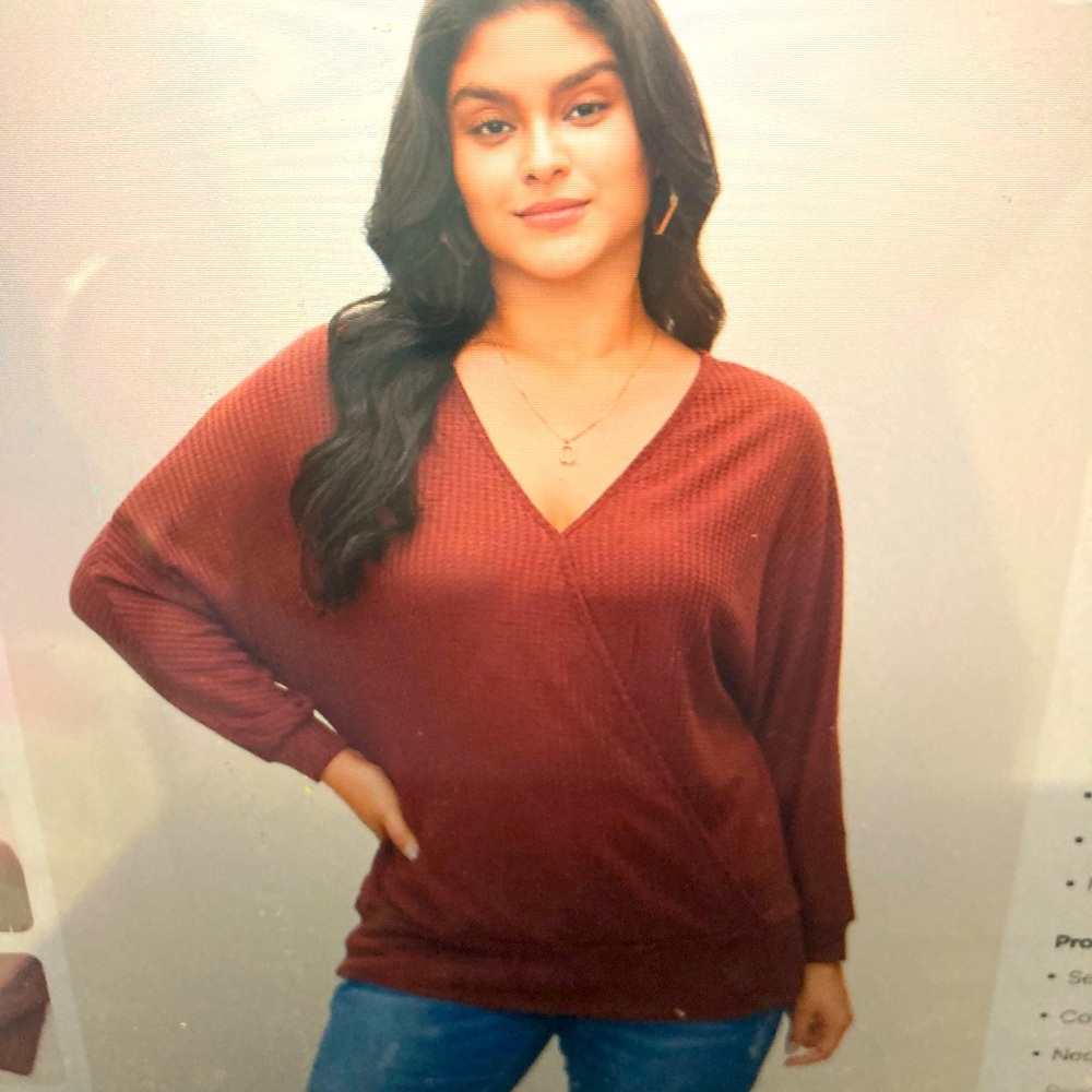 NWOT BloomChic “SHELBY” pumpkin long sleeve dolman waffle knit crossover top. 12